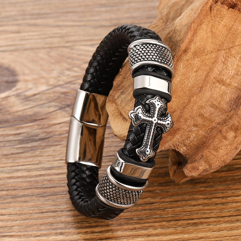 Charms Chakra Leather Bracelet Male Braided-BUNNYKACHU