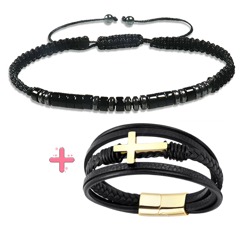 Give my grandson a prayer through it leather cross bracelet -BUNNYKACHU