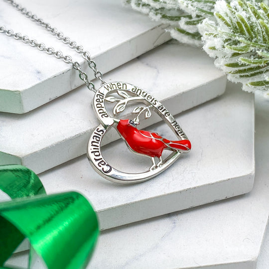 Red Cardinal Heart Necklace-BUNNYKACHU