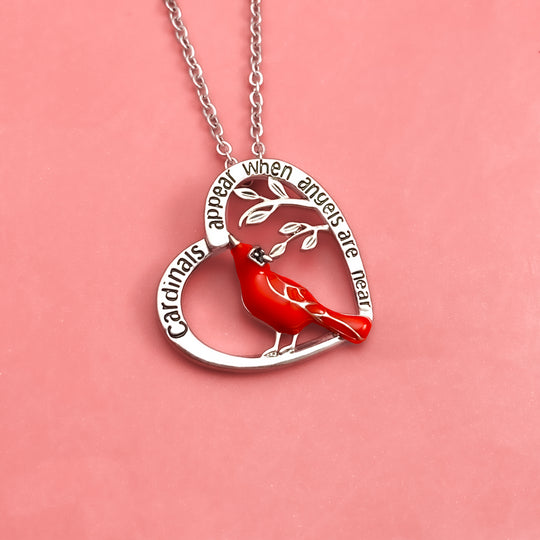 Red Cardinal Heart Necklace-BUNNYKACHU