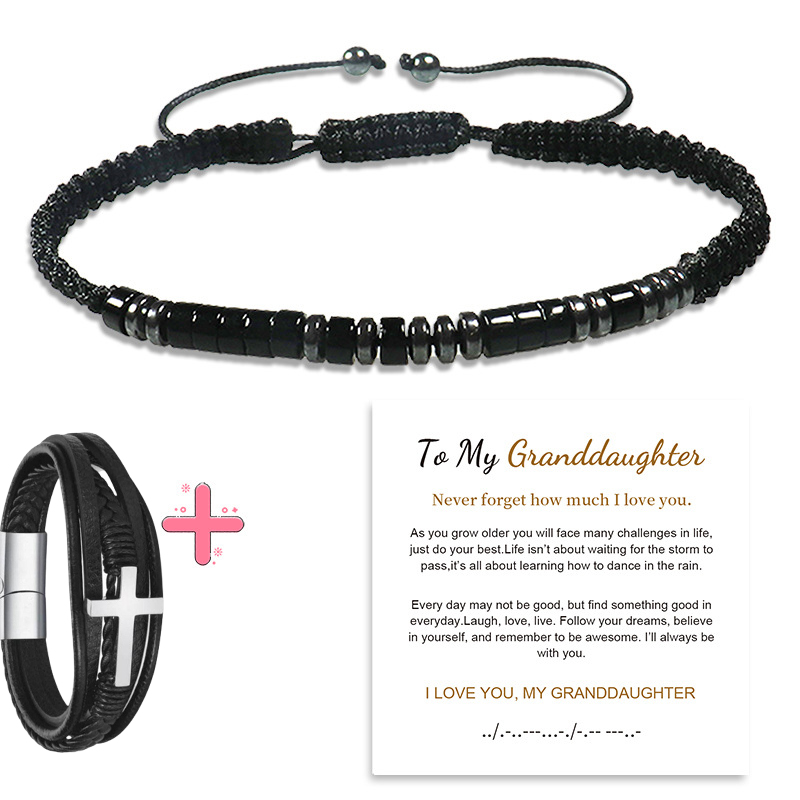 Give my grandson a prayer through it leather cross bracelet -BUNNYKACHU