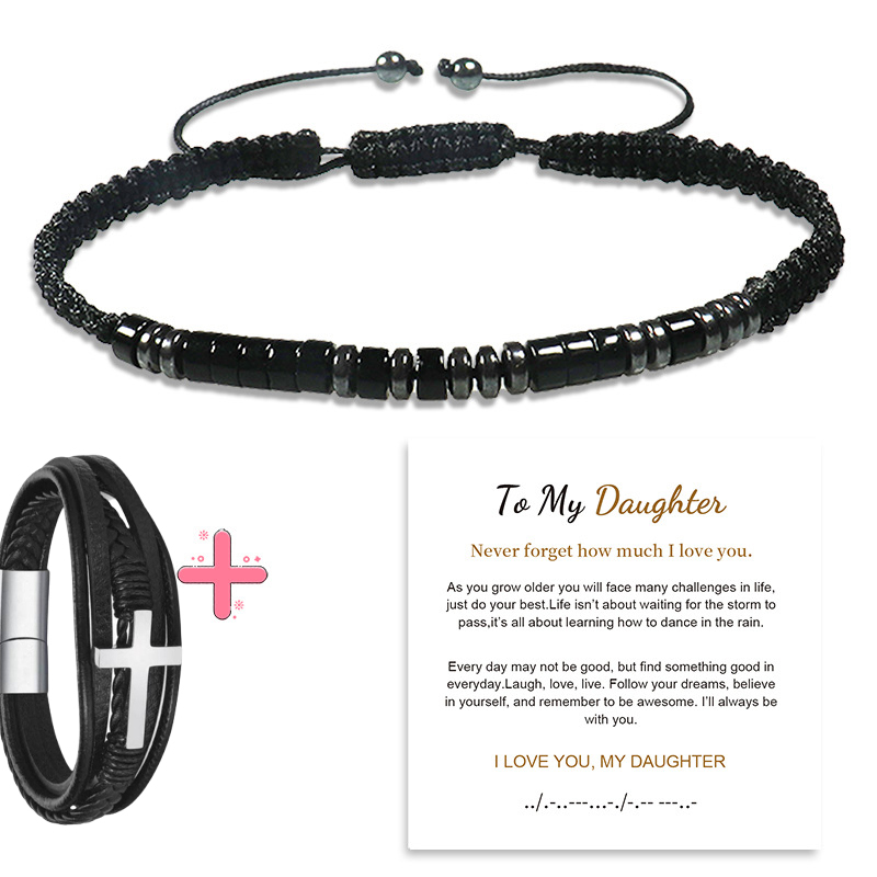 Give my grandson a prayer through it leather cross bracelet -BUNNYKACHU