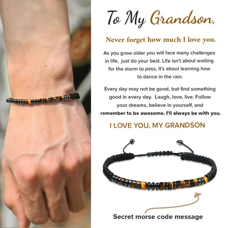 Give my grandson a prayer through it leather cross bracelet -BUNNYKACHU