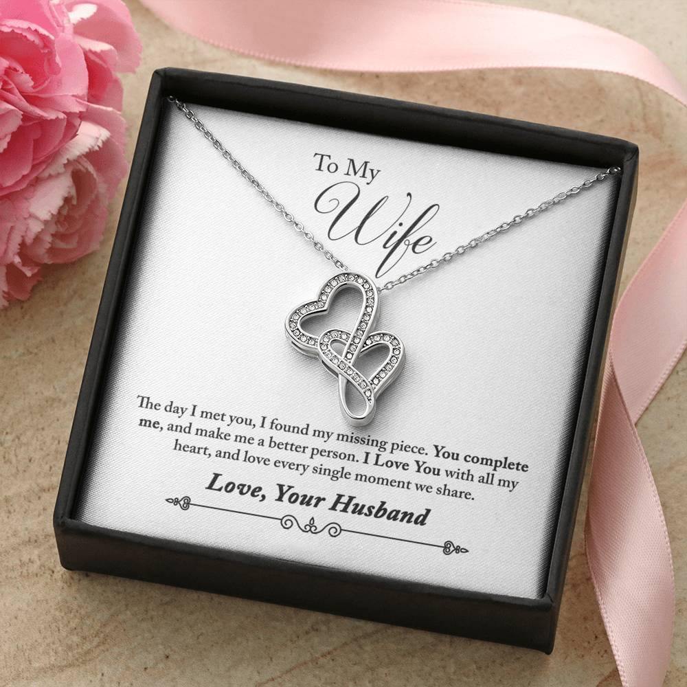 Husband to Wife Double Heart Pendant Necklace I Love you with all my heart-BUNNYKACHU