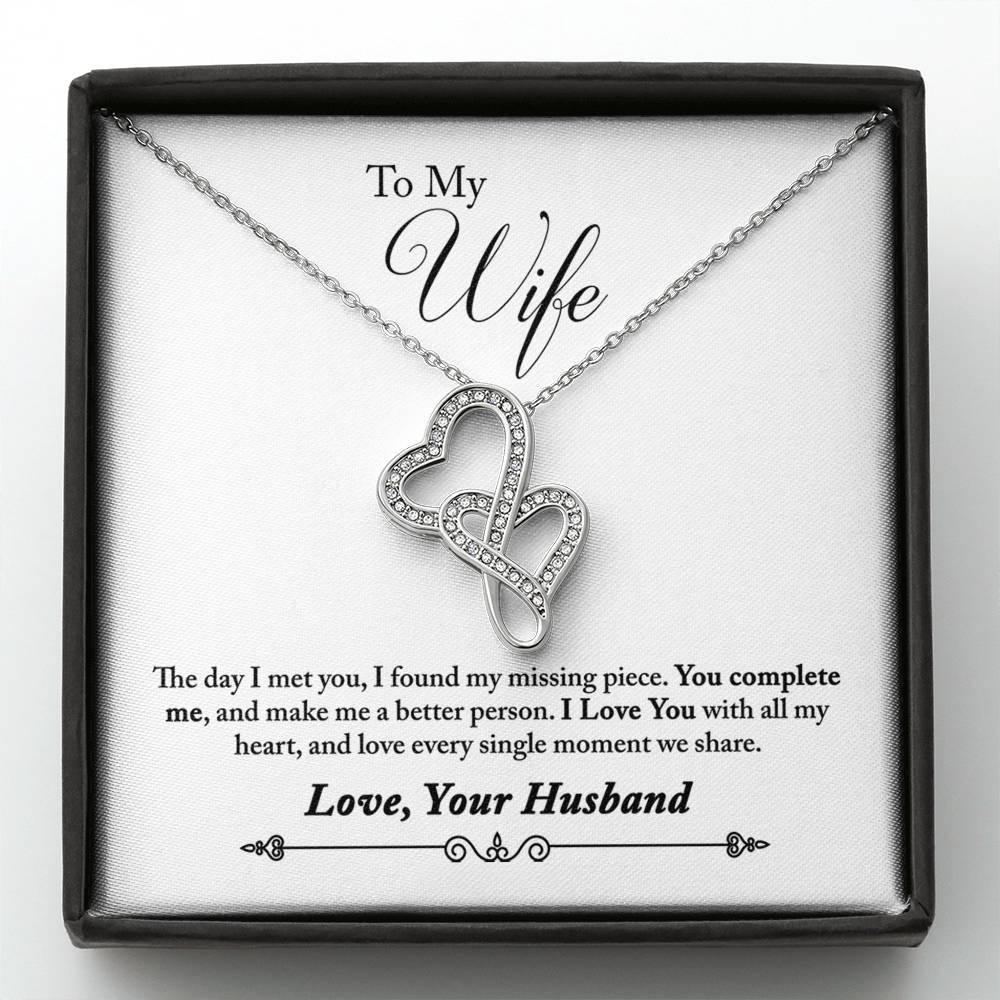 Husband to Wife Double Heart Pendant Necklace I Love you with all my heart-BUNNYKACHU