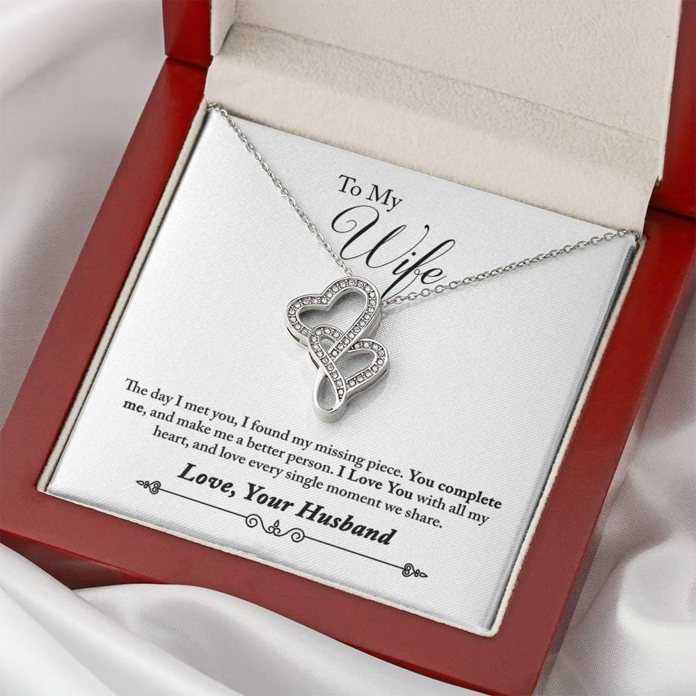 Husband to Wife Double Heart Pendant Necklace I Love you with all my heart-BUNNYKACHU