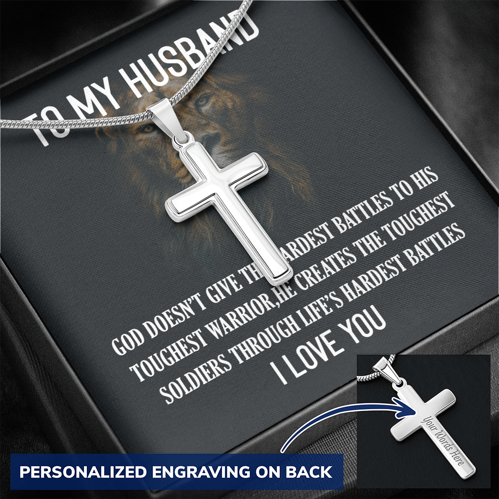 To My Husband - Toughest Warrior - Personalized Cross Necklace-BUNNYKACHU