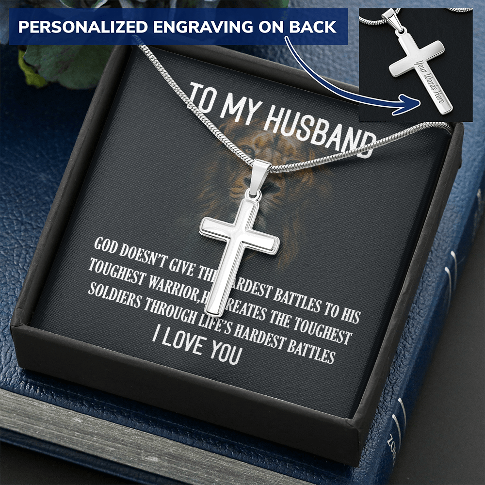 To My Husband - Toughest Warrior - Personalized Cross Necklace-BUNNYKACHU