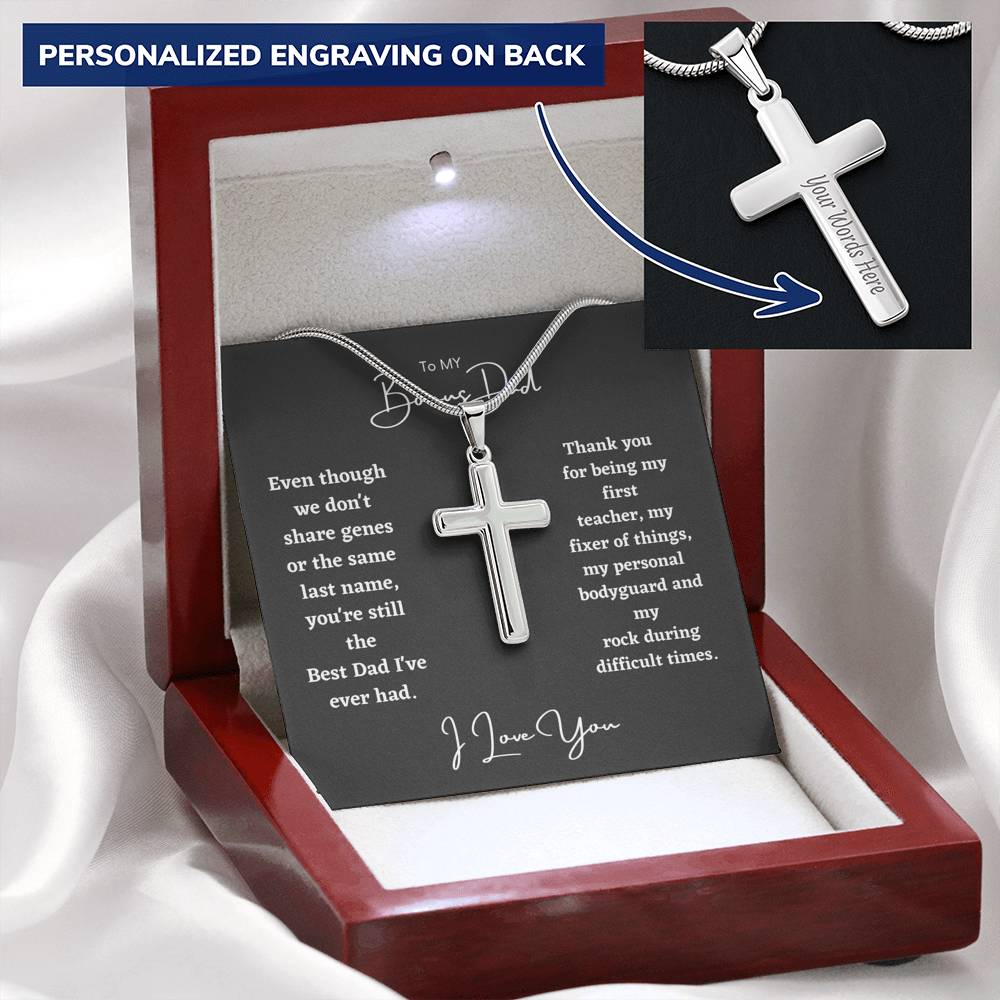 To My Bonus Dad, Thank You For Being My First Teacher - Personalized Cross Necklace-BUNNYKACHU