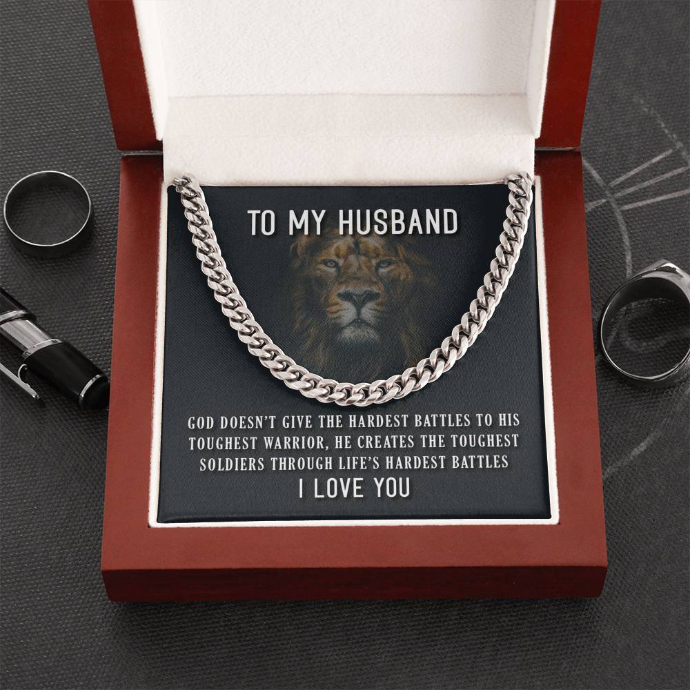 To My Husband Toughest Warrior Cuban Link Chain Necklace-BUNNYKACHU