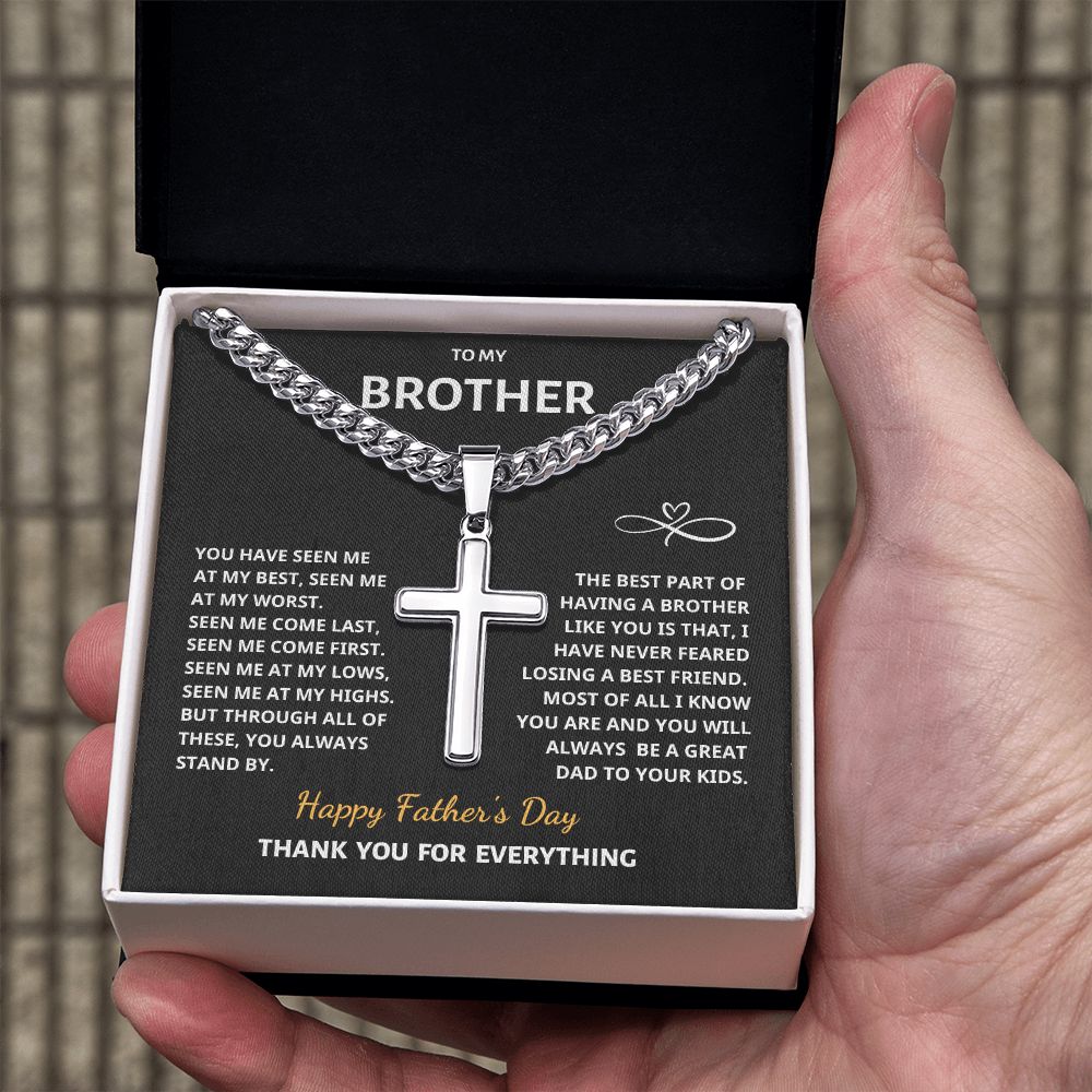 Father's Day Brother Gift - Cuban Chain with Artisan Cross Necklace-BUNNYKACHU