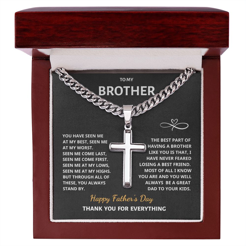 Father's Day Brother Gift - Cuban Chain with Artisan Cross Necklace-BUNNYKACHU
