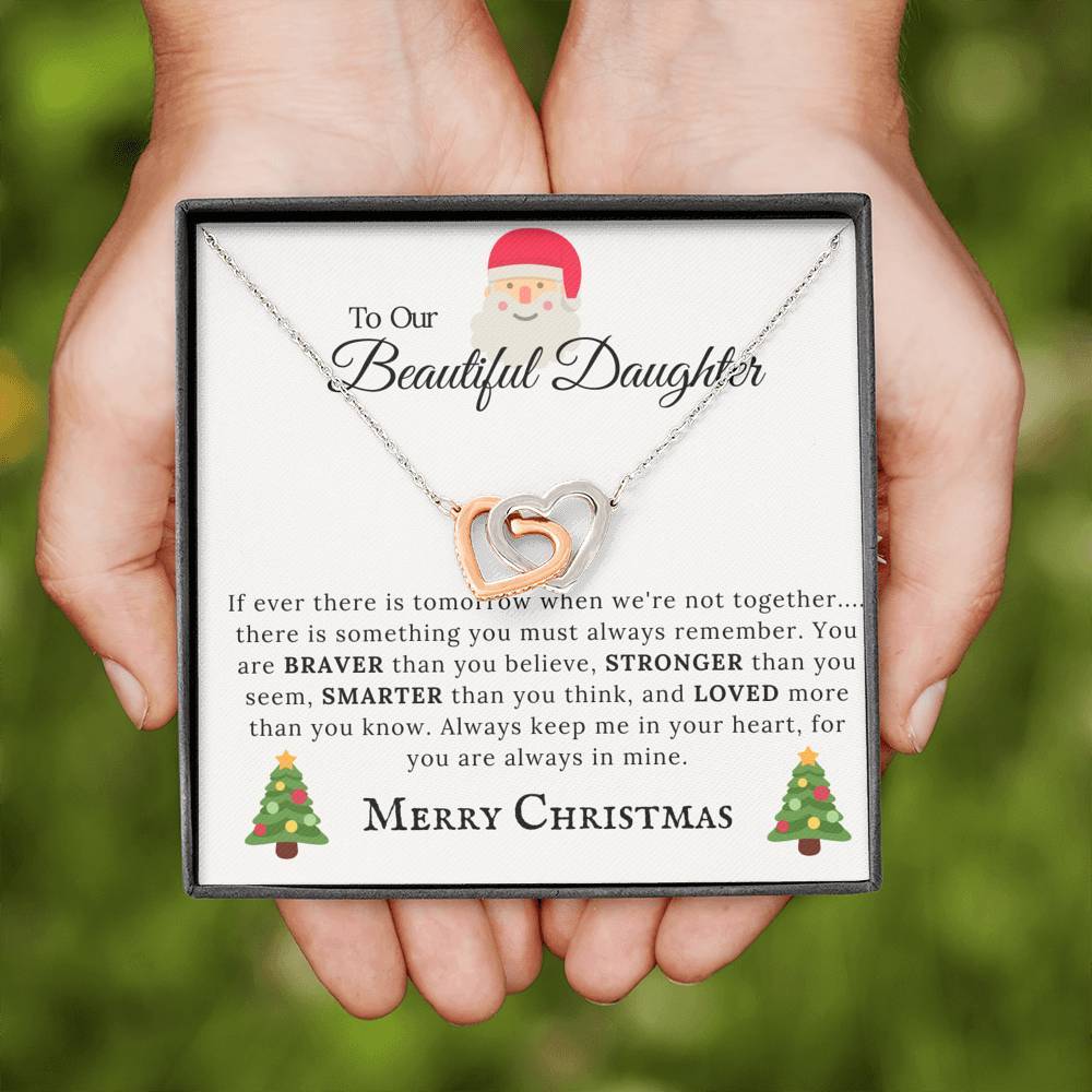 To Our Beautiful Daughter - Braver and Stronger - Interlock Hearts Christmas Necklace-BUNNYKACHU
