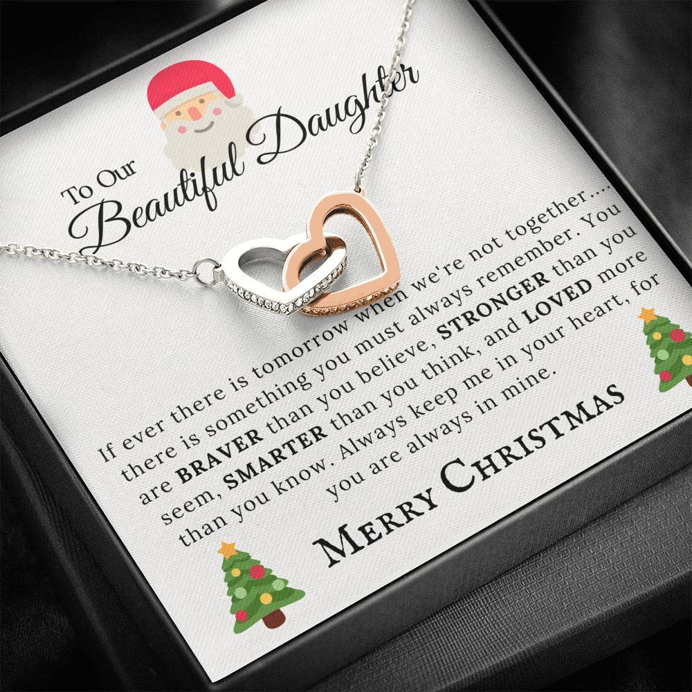 To Our Beautiful Daughter - Braver and Stronger - Interlock Hearts Christmas Necklace-BUNNYKACHU