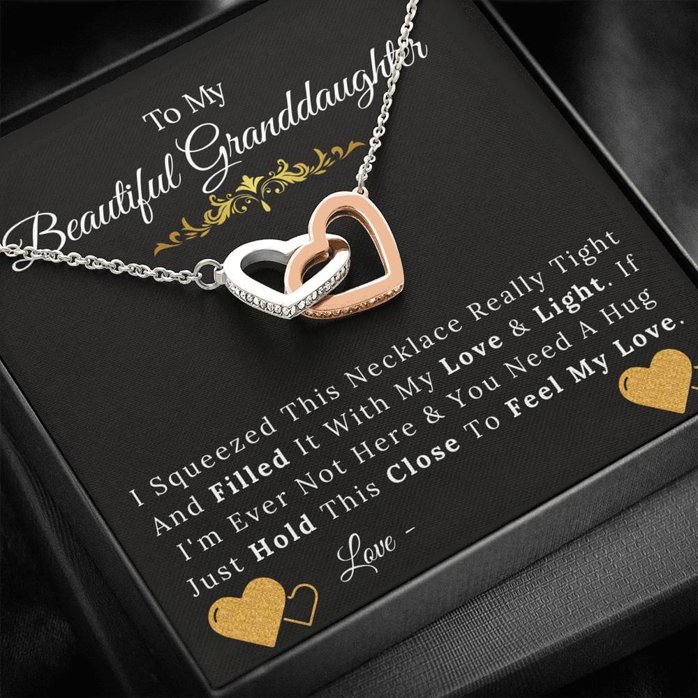 To My Beautiful Granddaughter - Add Your Signature - Love and Light - Interlock Hearts Necklace-BUNNYKACHU