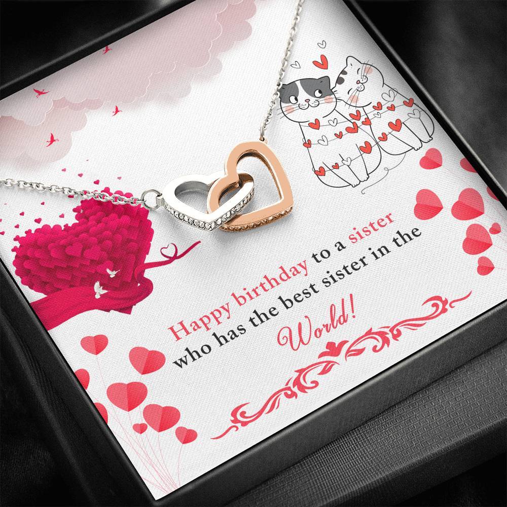 To My Sister - Best Sister in the World - Interlocking Hearts Birthday Necklace-BUNNYKACHU
