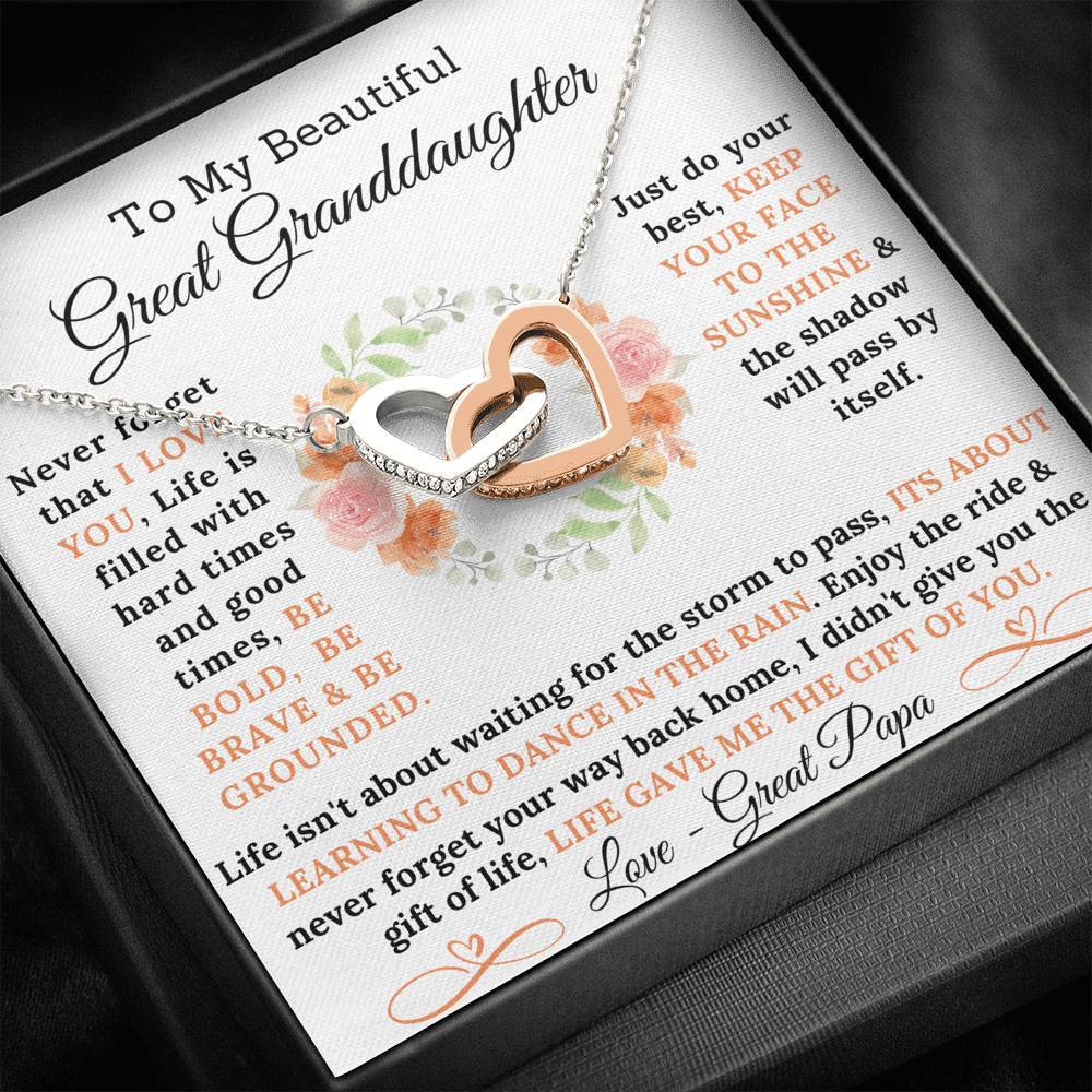To My Beautiful Great Granddaughter - Be Bold Be Brave Interlocking Hearts Necklace Gift Set-BUNNYKACHU