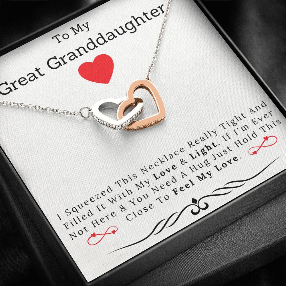 To My Great Granddaughter- Filled With My Love and Light -  Interlocking Heart Necklace-BUNNYKACHU