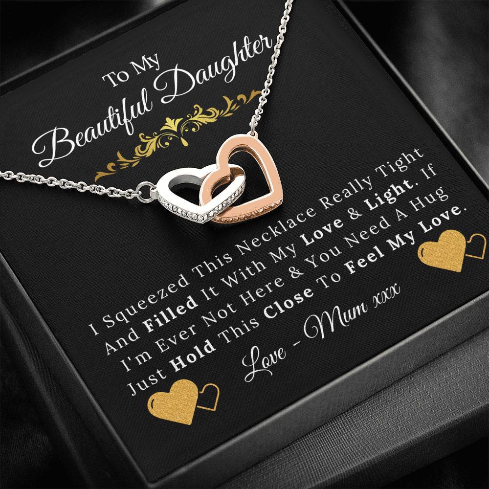 To My Beautiful Daughter - Love and Light - Interlock Hearts Necklace-BUNNYKACHU