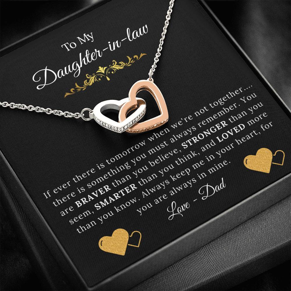 To My Daughter-in-law From Papa - You are Braver Stronger Smarter Loved - Interlock Hearts Necklace-BUNNYKACHU