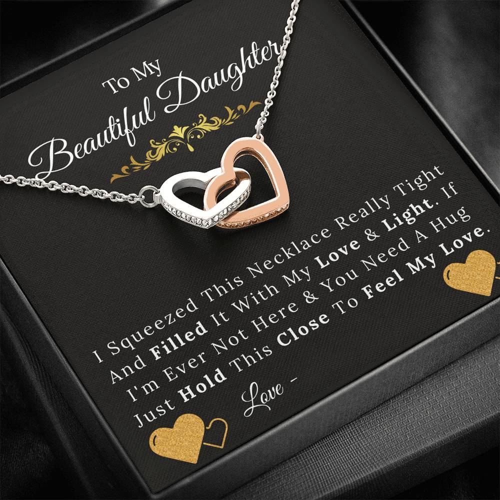 To My Beautiful Daughter - Add Your Signature - Love and Light - Interlock Hearts Necklace-BUNNYKACHU