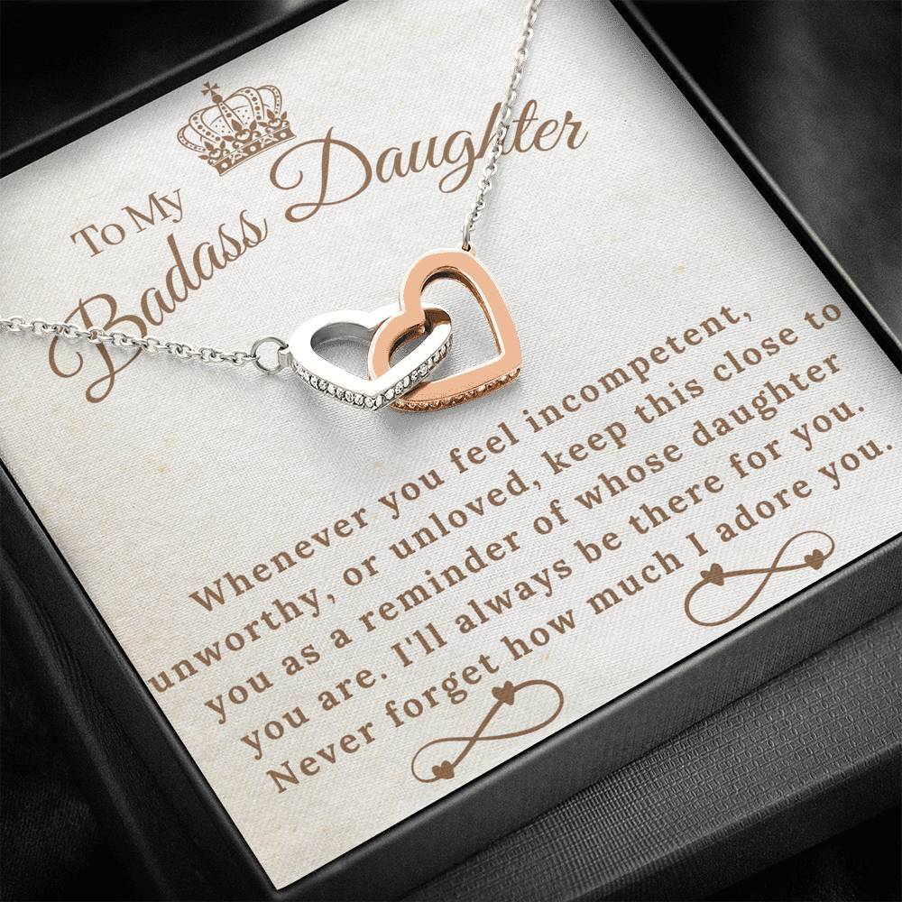 To My Badass Daughter - Never Forget I Adore You - Interlocking Hearts Necklace-BUNNYKACHU