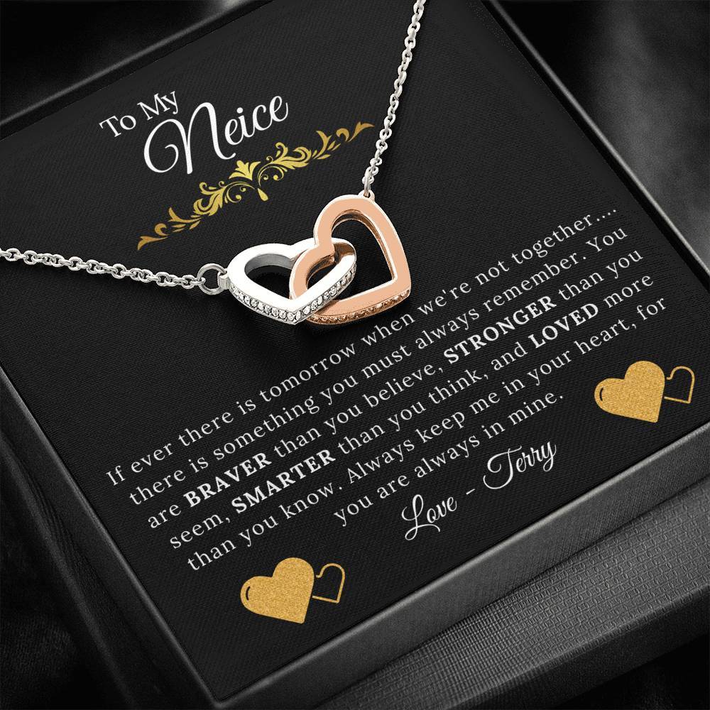 To My Neice  - You are Braver Stronger Smarter Loved - Interlock Hearts Necklace-BUNNYKACHU