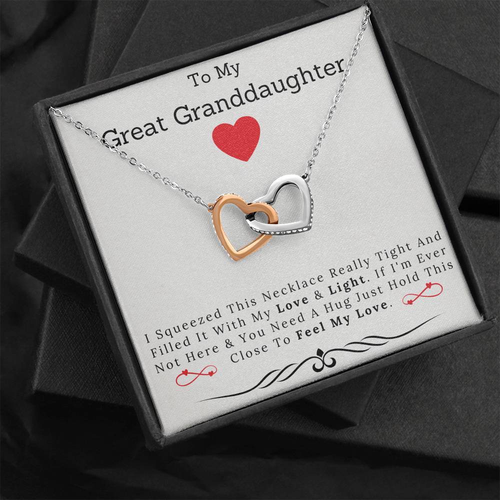 To My Great Granddaughter- Filled With My Love and Light -  Interlocking Heart Necklace-BUNNYKACHU