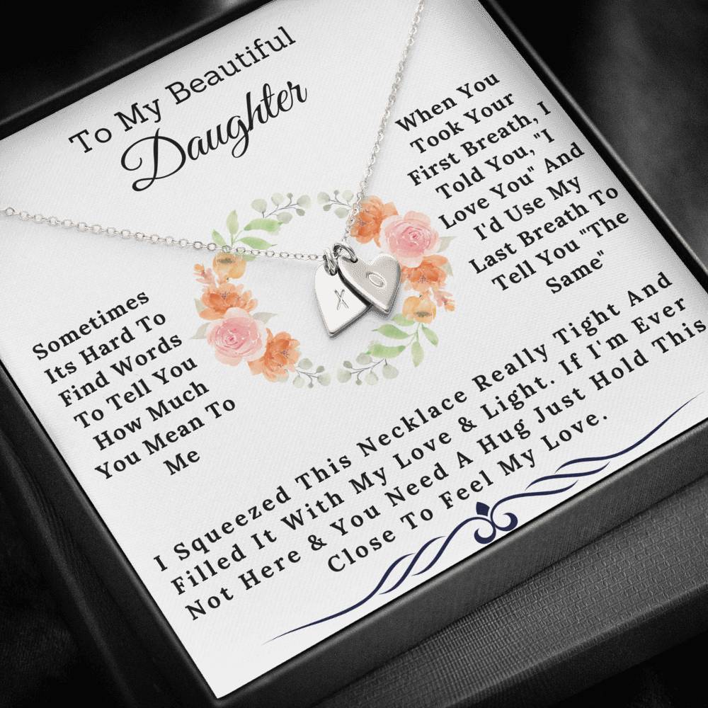 To My Beautiful Daughter - Love and Light Initial Necklace Gift Set With Sweet Heart Charms-BUNNYKACHU