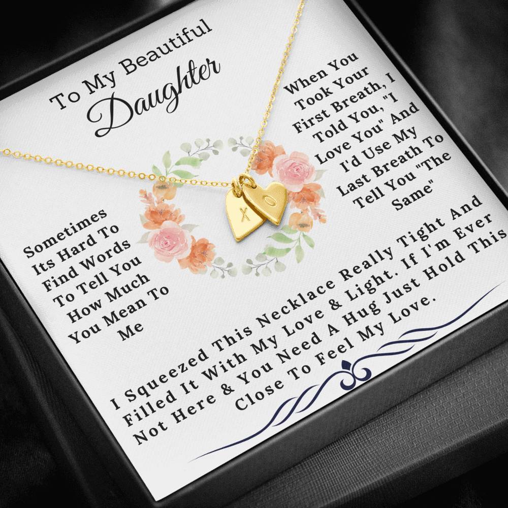 To My Beautiful Daughter - Love and Light Initial Necklace Gift Set With Sweet Heart Charms-BUNNYKACHU