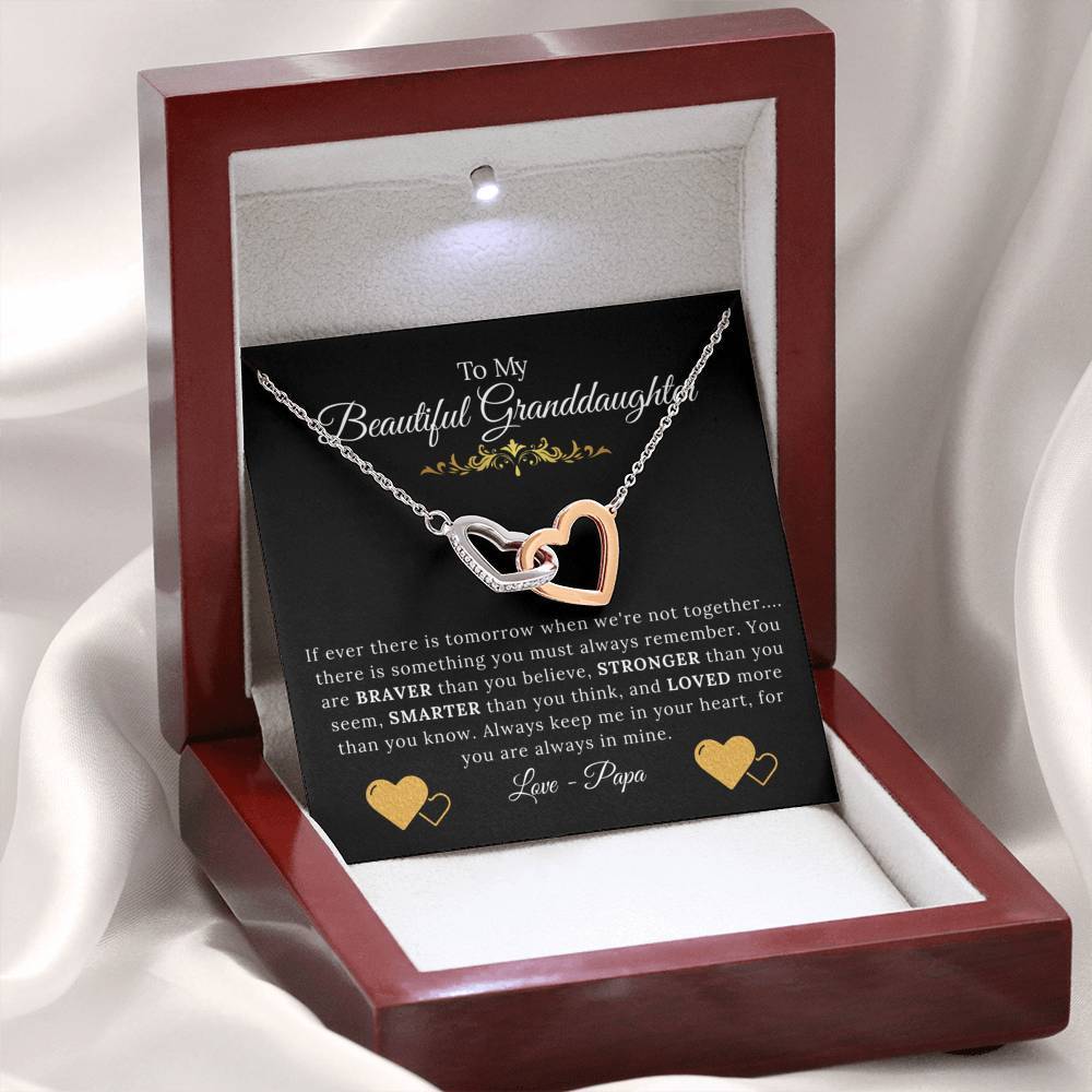 To My Beautiful Granddaughter From Papa - You are Braver Stronger Smarter Loved - Interlock Hearts Necklace-BUNNYKACHU