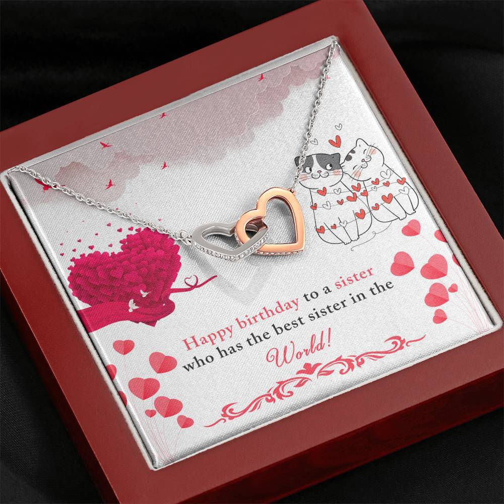 To My Sister - Best Sister in the World - Interlocking Hearts Birthday Necklace-BUNNYKACHU