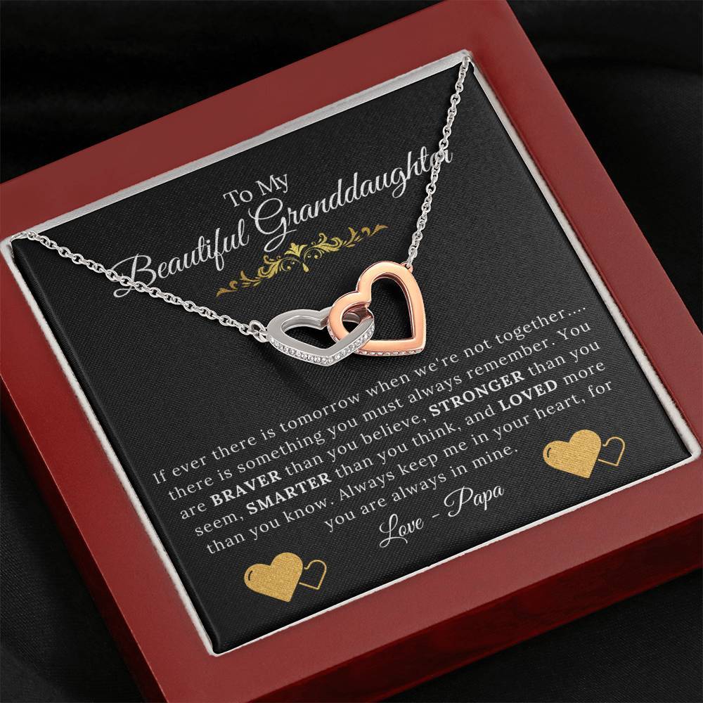 To My Beautiful Granddaughter From Papa - You are Braver Stronger Smarter Loved - Interlock Hearts Necklace-BUNNYKACHU
