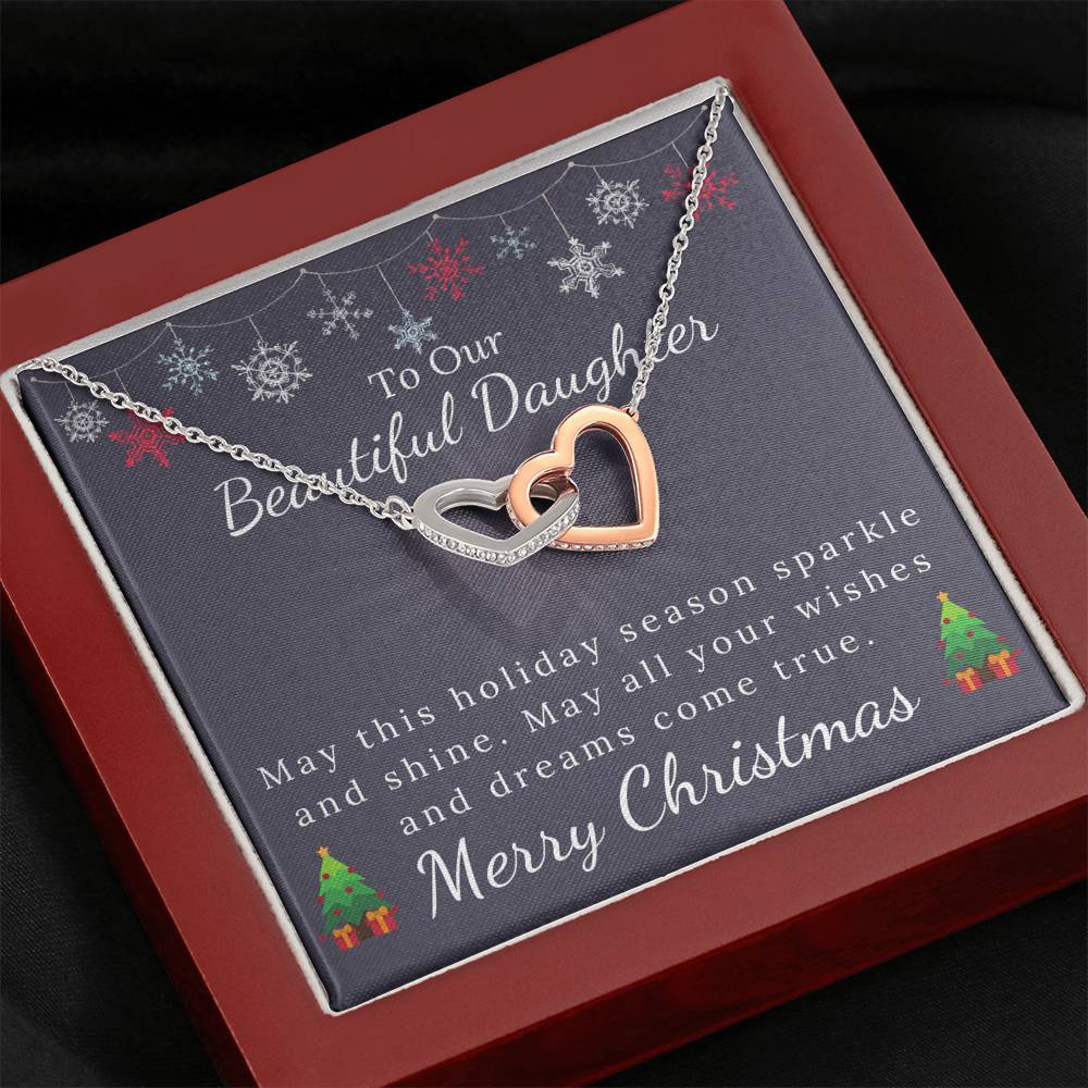 To My Beautiful Daughter - Christmas Gift - Sparkle and Shine Interlock Hearts Necklace-BUNNYKACHU