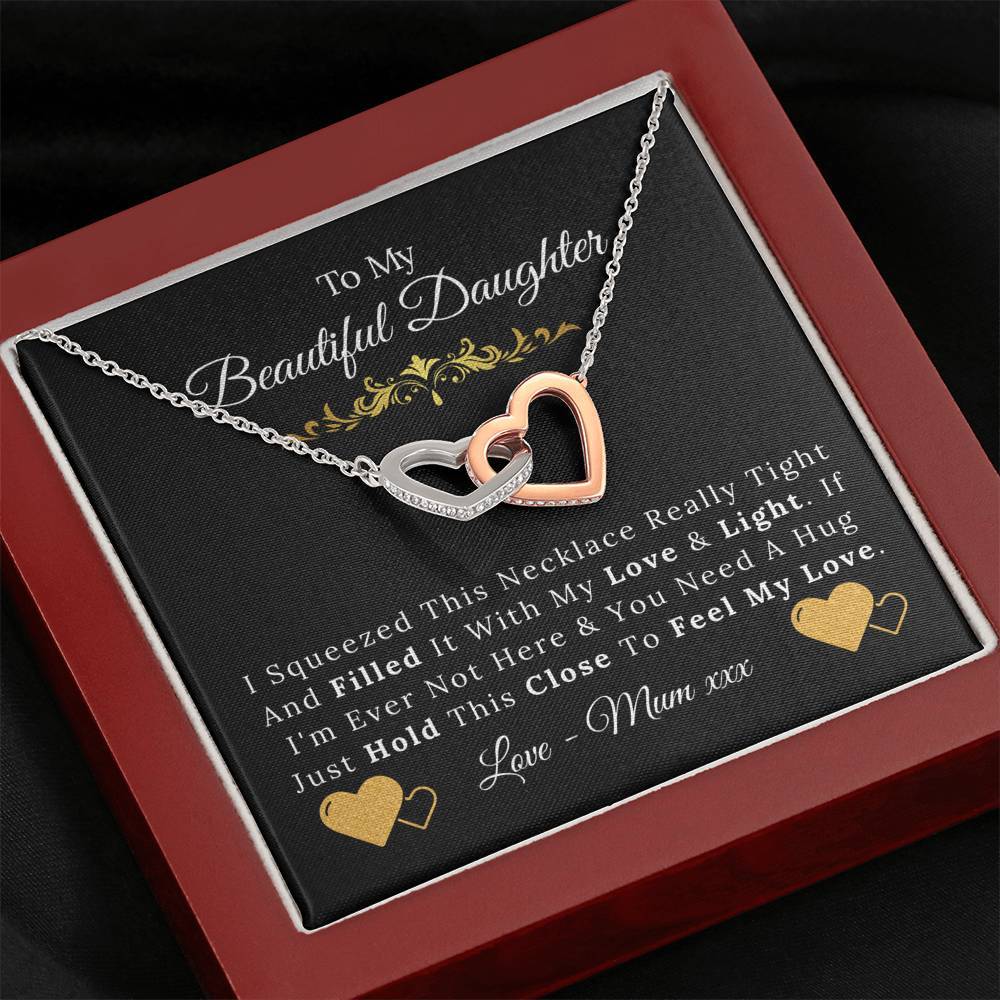 To My Beautiful Daughter - Love and Light - Interlock Hearts Necklace-BUNNYKACHU