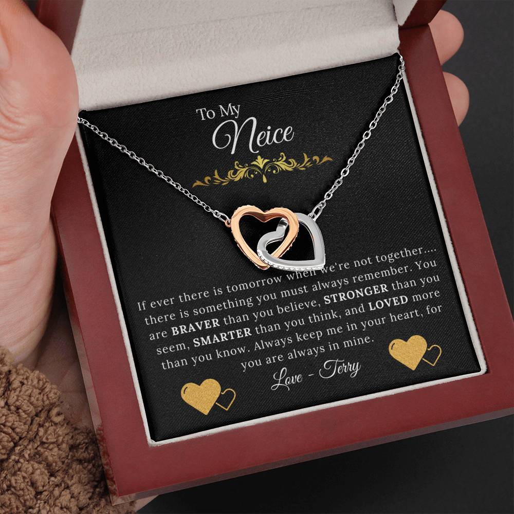 To My Neice - You are Braver Stronger Smarter Loved - Interlock Hearts Necklace-BUNNYKACHU