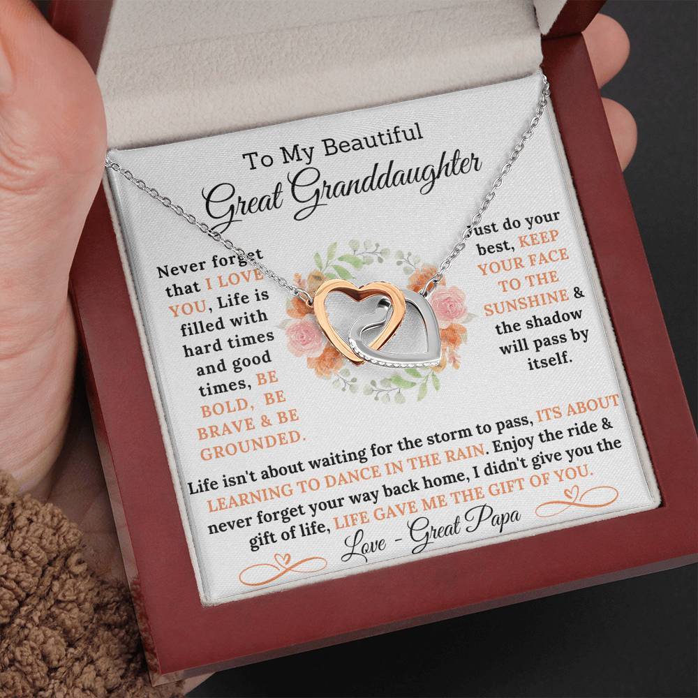 To My Beautiful Great Granddaughter - Be Bold Be Brave Interlocking Hearts Necklace Gift Set-BUNNYKACHU
