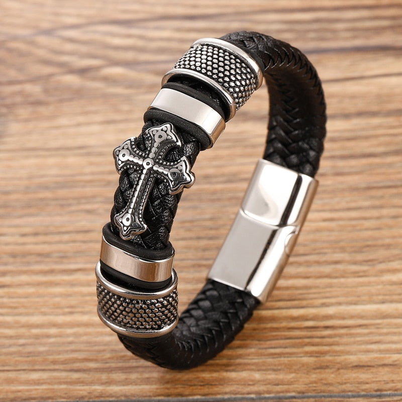 Charms Chakra Leather Bracelet Male Braided-BUNNYKACHU