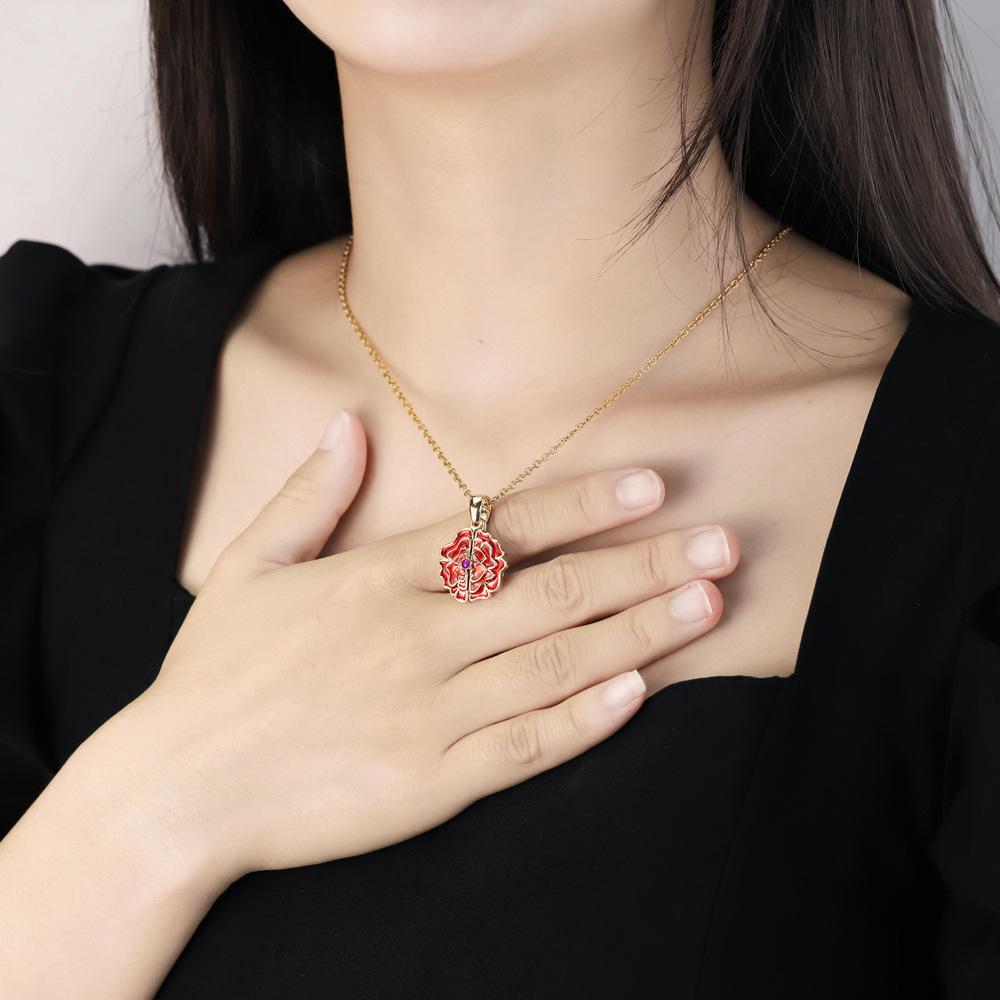 "Personalized Customized Necklace" Red Rose Delicate Petal Necklace-BUNNYKACHU