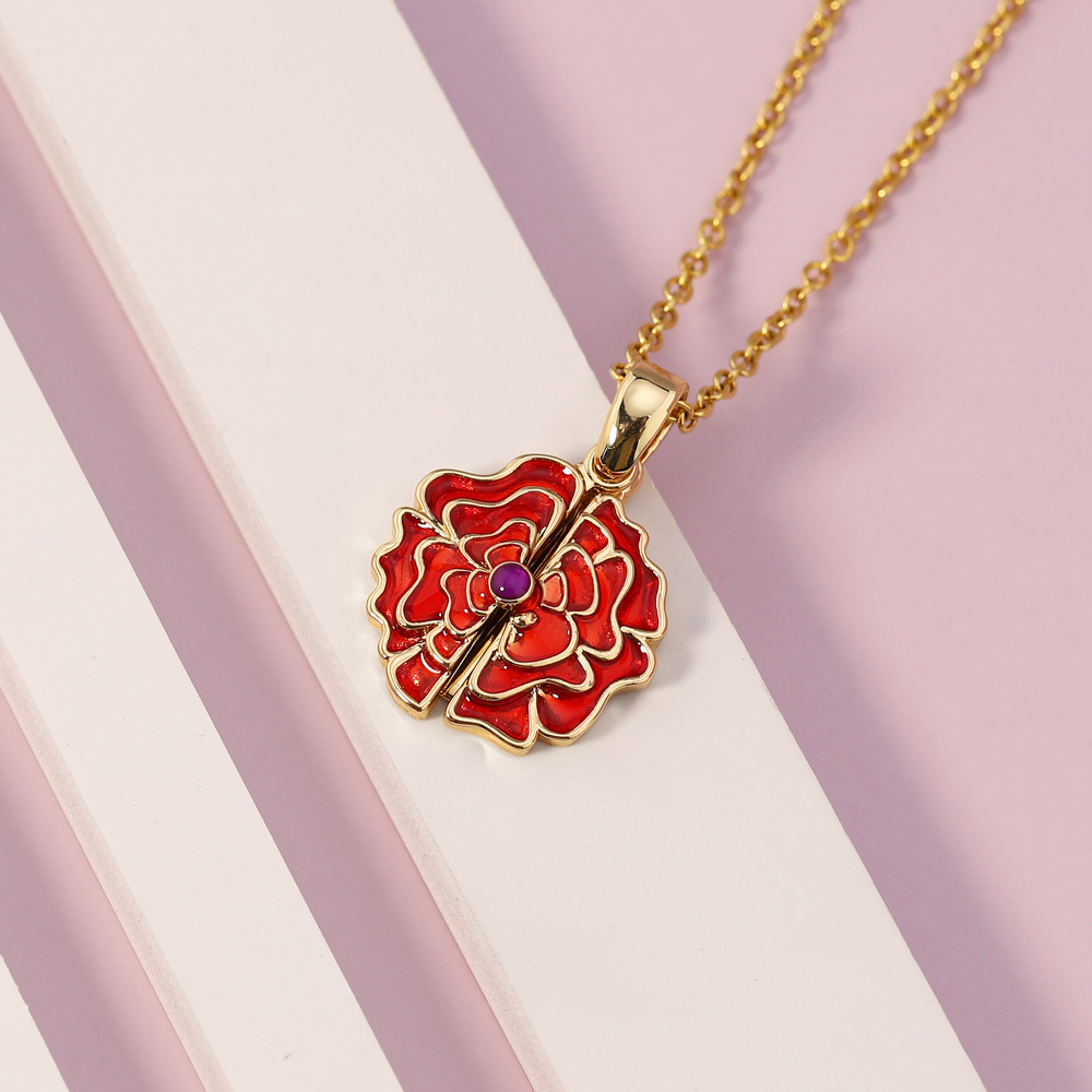 "Personalized Customized Necklace" Red Rose Delicate Petal Necklace-BUNNYKACHU