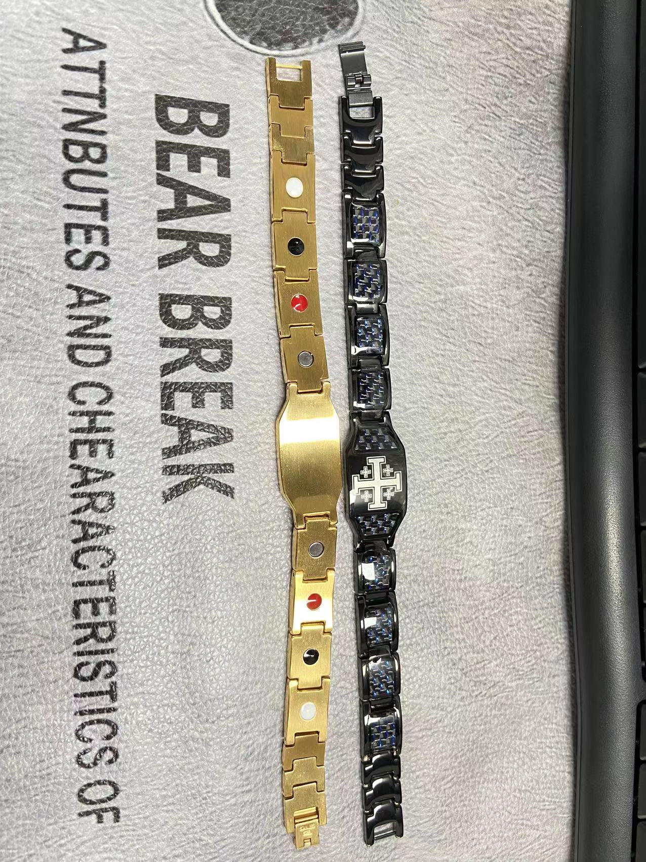 Charcoal fiber Jerusalem cross energy bracelet-BUNNYKACHU