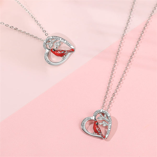 Red Cardinal Heart Necklace-BUNNYKACHU