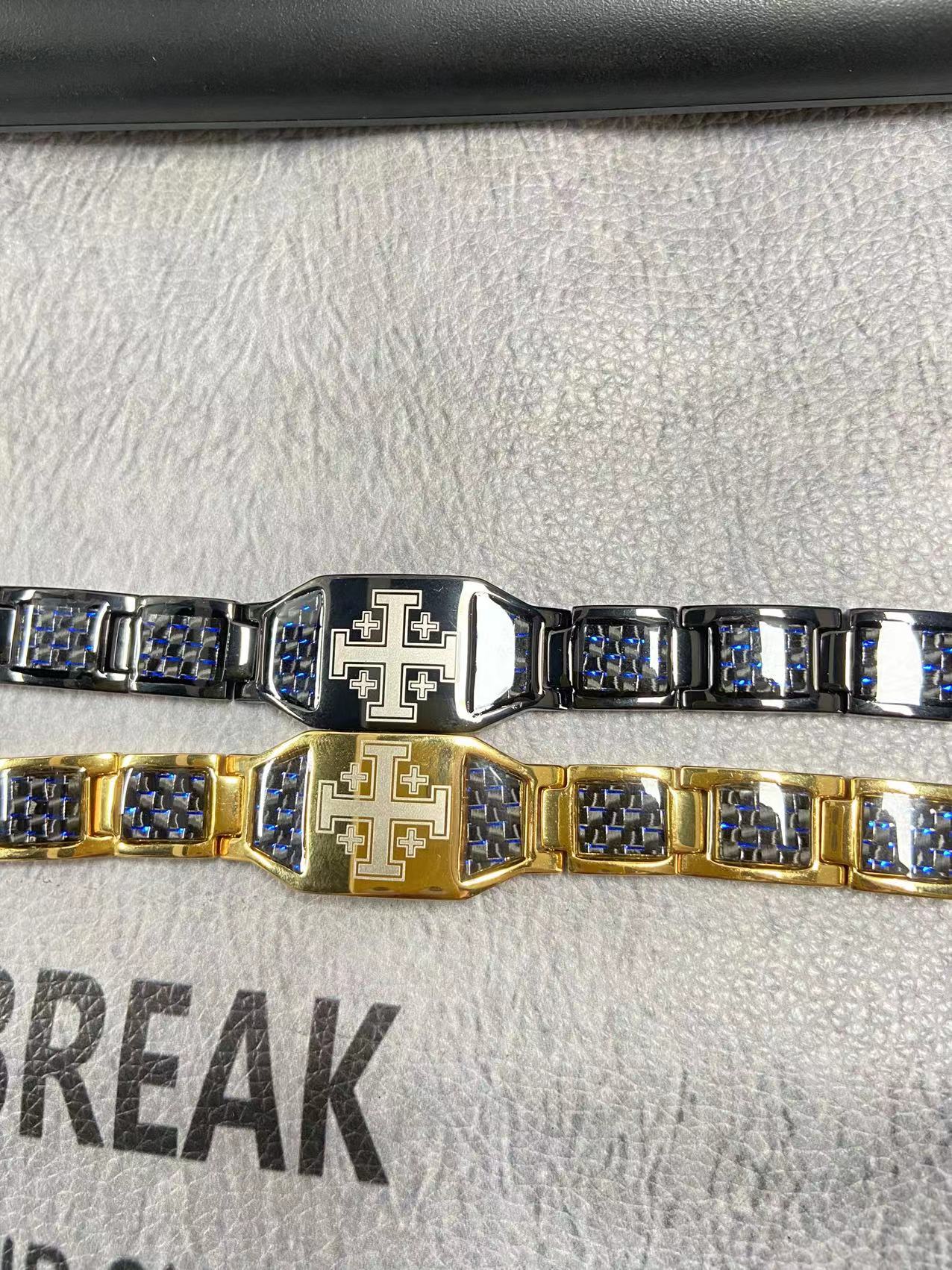 Charcoal fiber Jerusalem cross energy bracelet-BUNNYKACHU