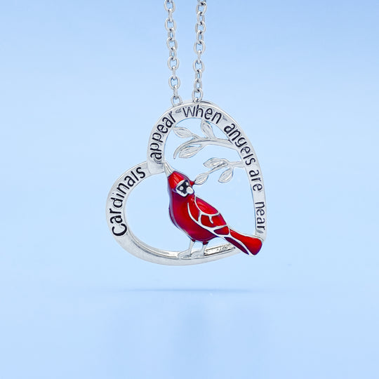 Red Cardinal Heart Necklace-BUNNYKACHU