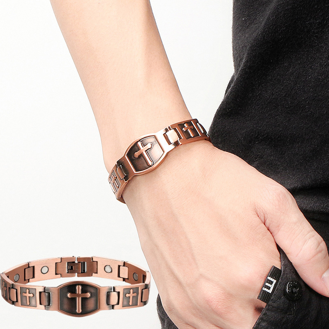 Red copper vintage magnetic therapy cross bracelet-BUNNYKACHU