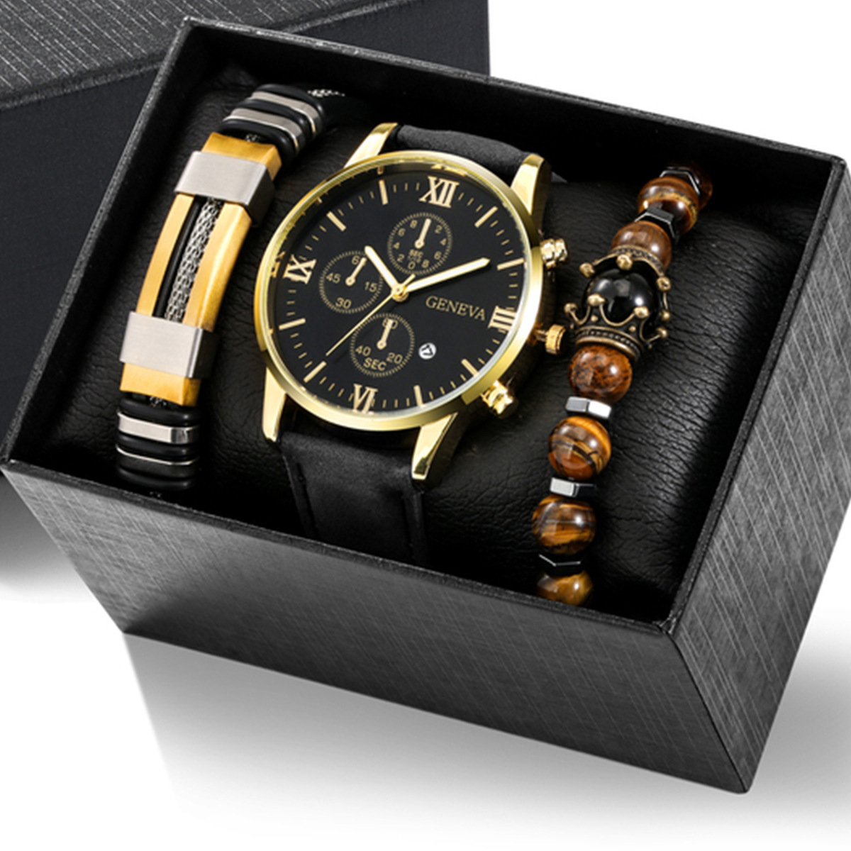 Men's watch and two elegant bracelets gift set of 3 pieces-BUNNYKACHU