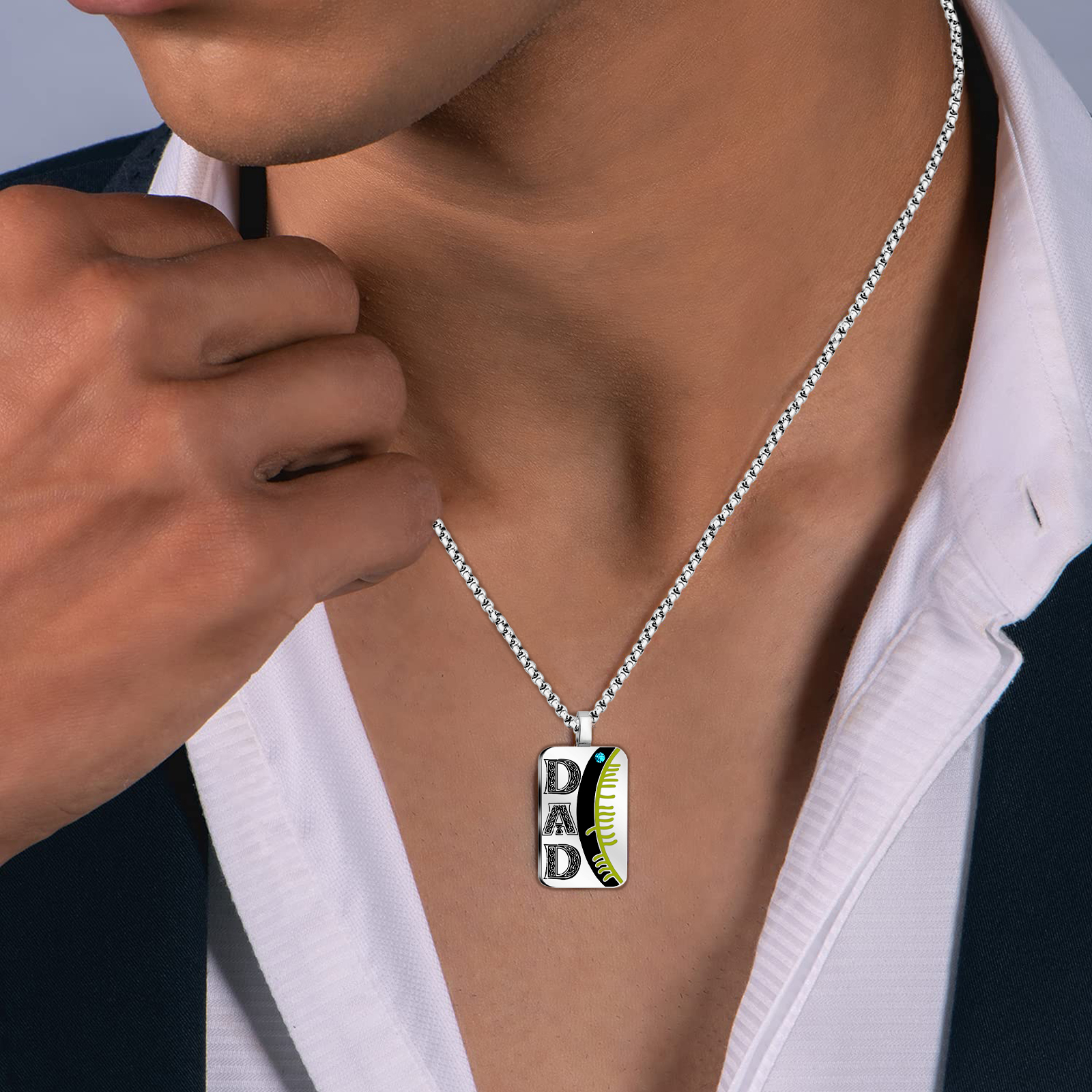 Vintage fashion personalized DAD shield diamond necklace-BUNNYKACHU