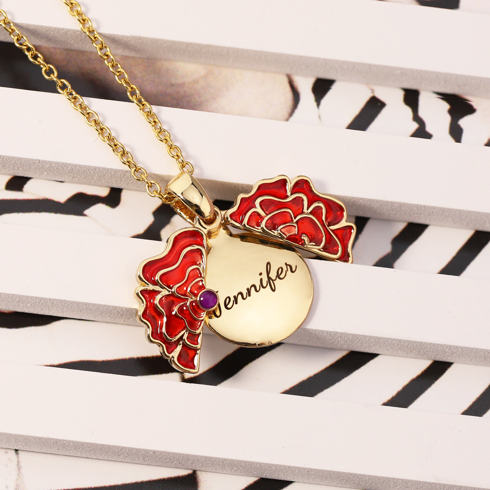"Personalized Customized Necklace" Red Rose Delicate Petal Necklace-BUNNYKACHU