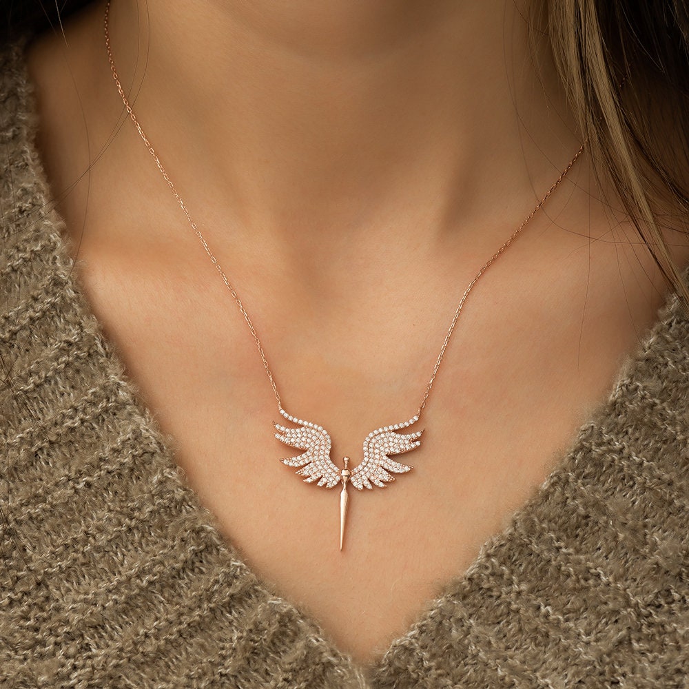 Archangel Michael Necklace, 925 Silver Michael Angel Pendant, Angel Wings Jewelry, Guardian Angel Necklace-BUNNYKACHU