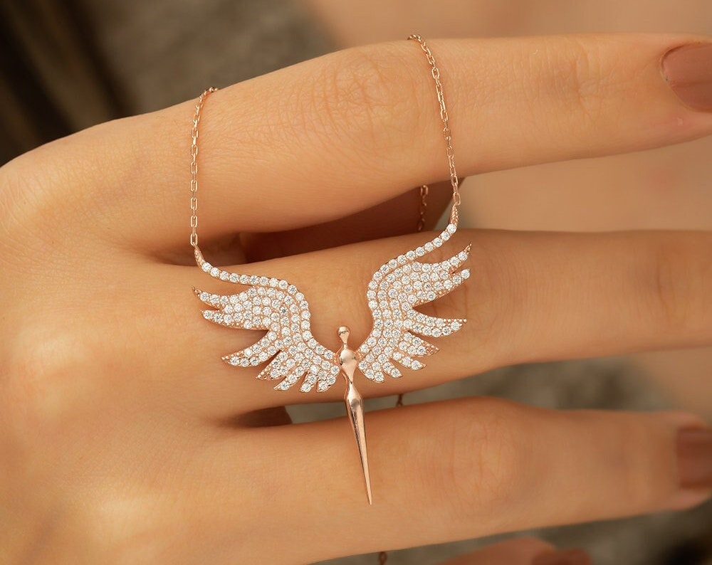 Archangel Michael Necklace, 925 Silver Michael Angel Pendant, Angel Wings Jewelry, Guardian Angel Necklace-BUNNYKACHU